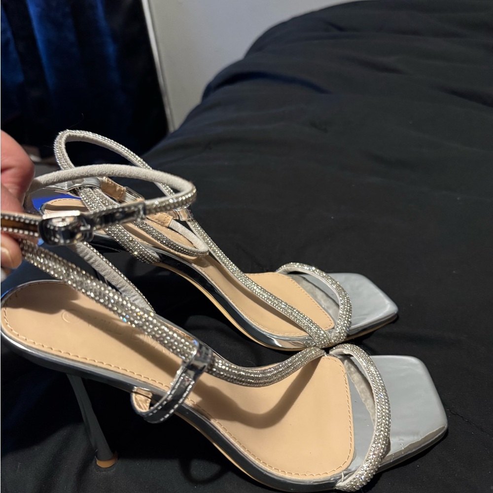 Elegant Silver Strappy Heels